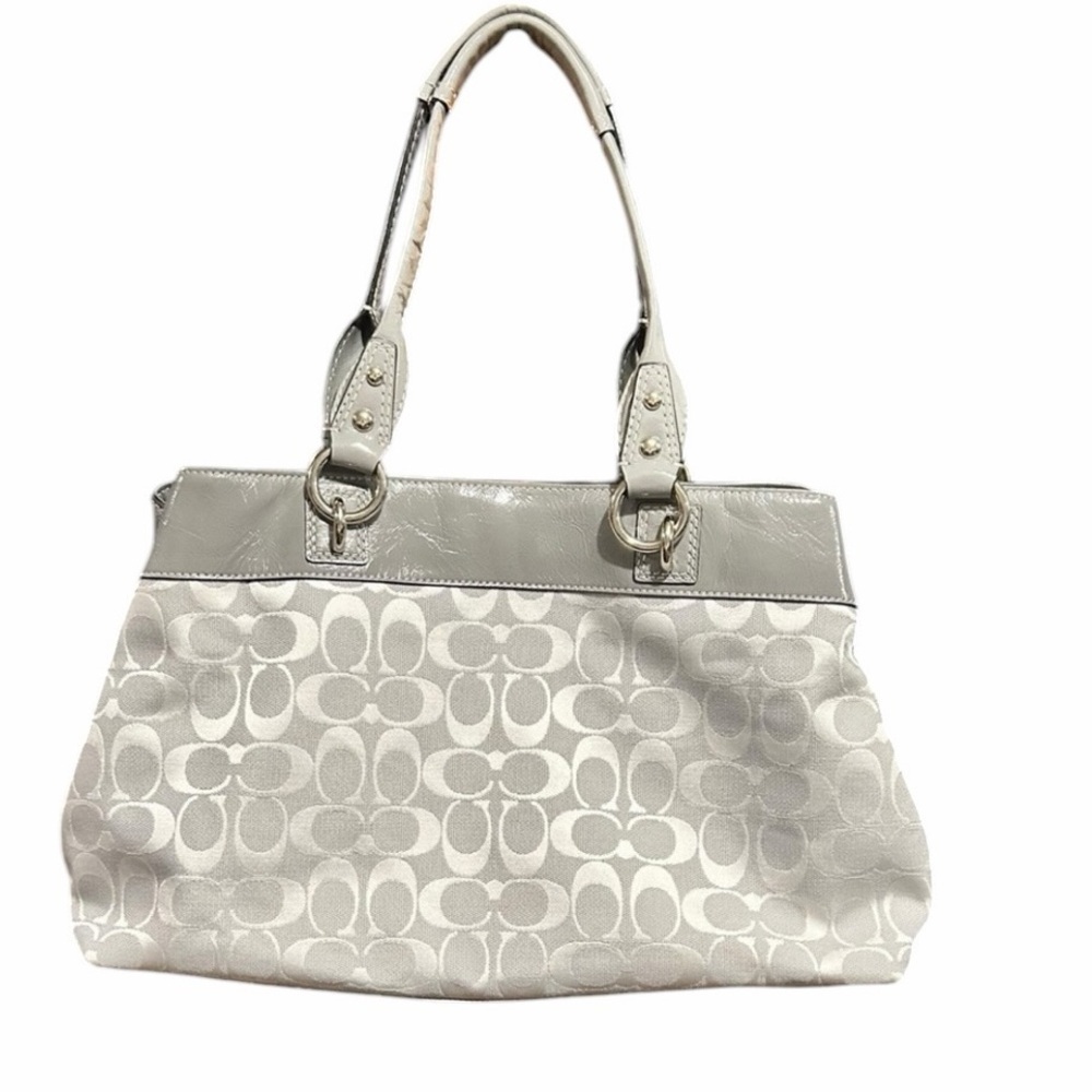 Coach Brooke Silver Light Gray Jacquard SatchelHandbag Gray Patent Leather VGC - Picture 3 of 8